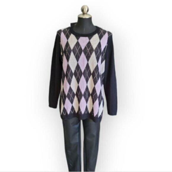 Love & Legend Pink  Argyle Knit Sweater Sz 1X - Picture 1 of 5
